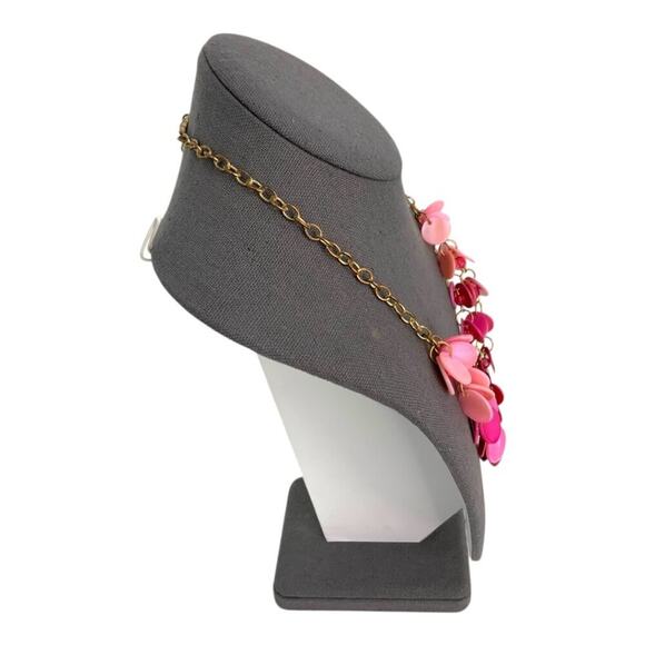 Pink Ombre Disc Charm Layered Necklace Gold Tone Chain - Picture 2 of 4